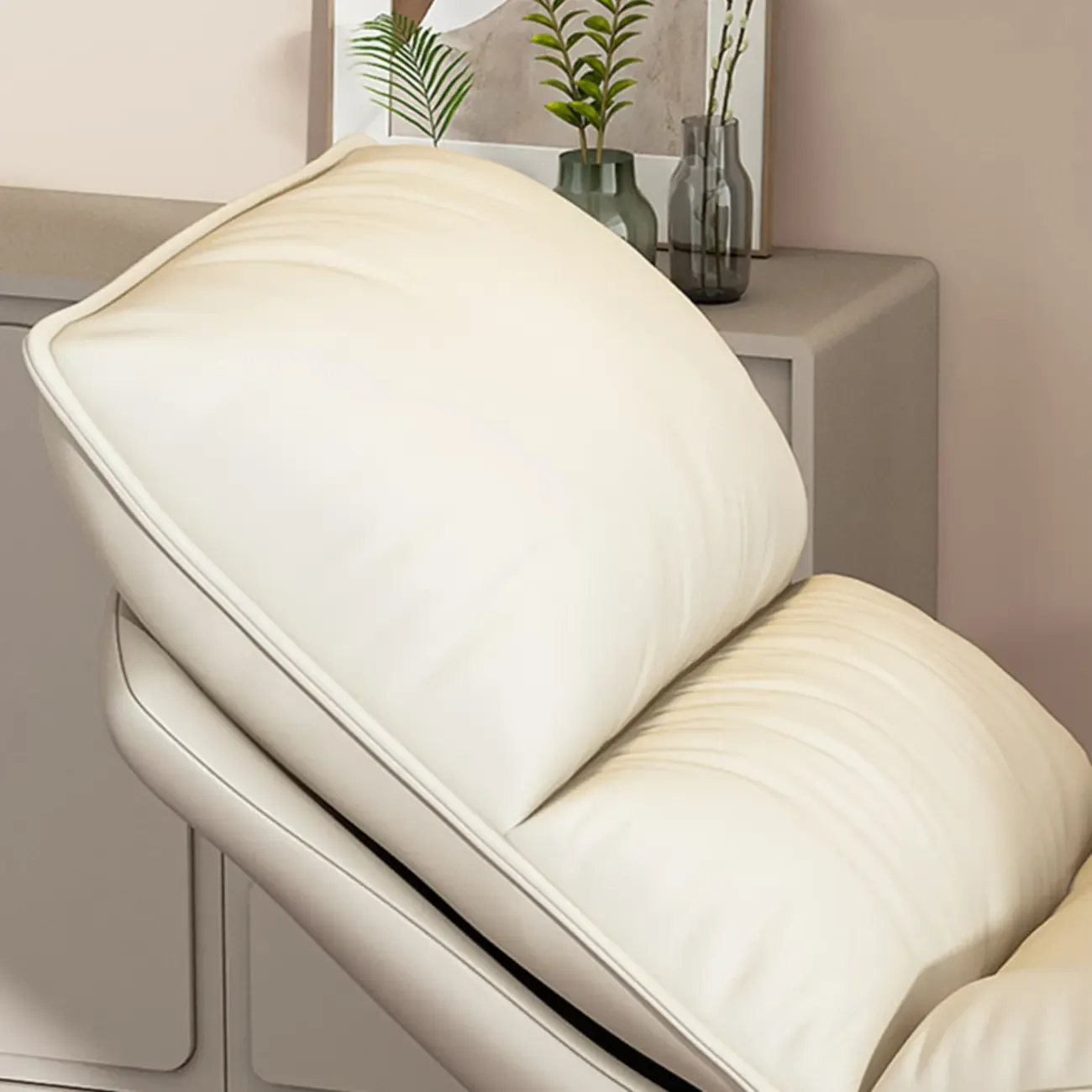 Natural Wood Upholstered Rocking Chair with Ottoman in White