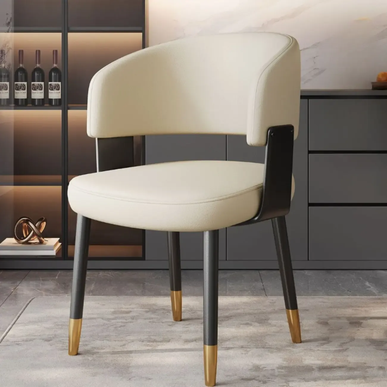Modern Glam Leather Upholstered Dining Chair