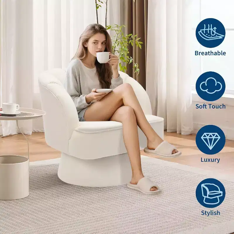 Acekool 360 Swivel Barrel Chair - Plush Teddy Velvet Lounge Chair