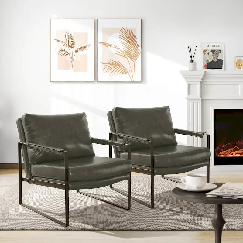 Art Leon Modern Faux Leather Accent Chairs Set of 2