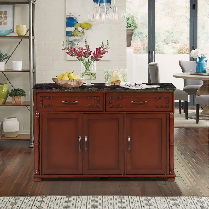 Kitchen Island Cart with Drop-Leaf and Rubber Wood Top, Rolling Kitchen Trolley Cart Cabinet