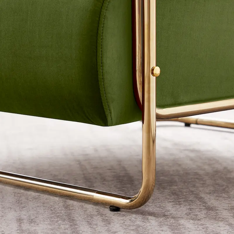 VANOMi 31 Wide Futuristic Velvet Armchair With Glossy Gold Frame Cylindrical Backrest