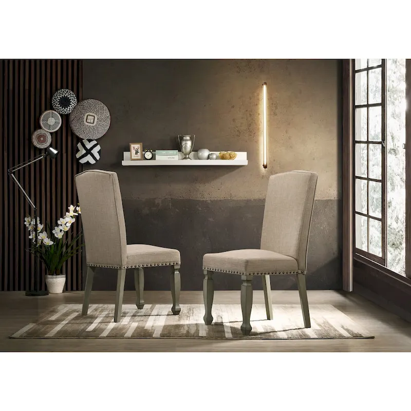 Roundhill Furniture Breda Antique Gray and Dark Oak Finished Wood Dining Set, Table with Six Chairs