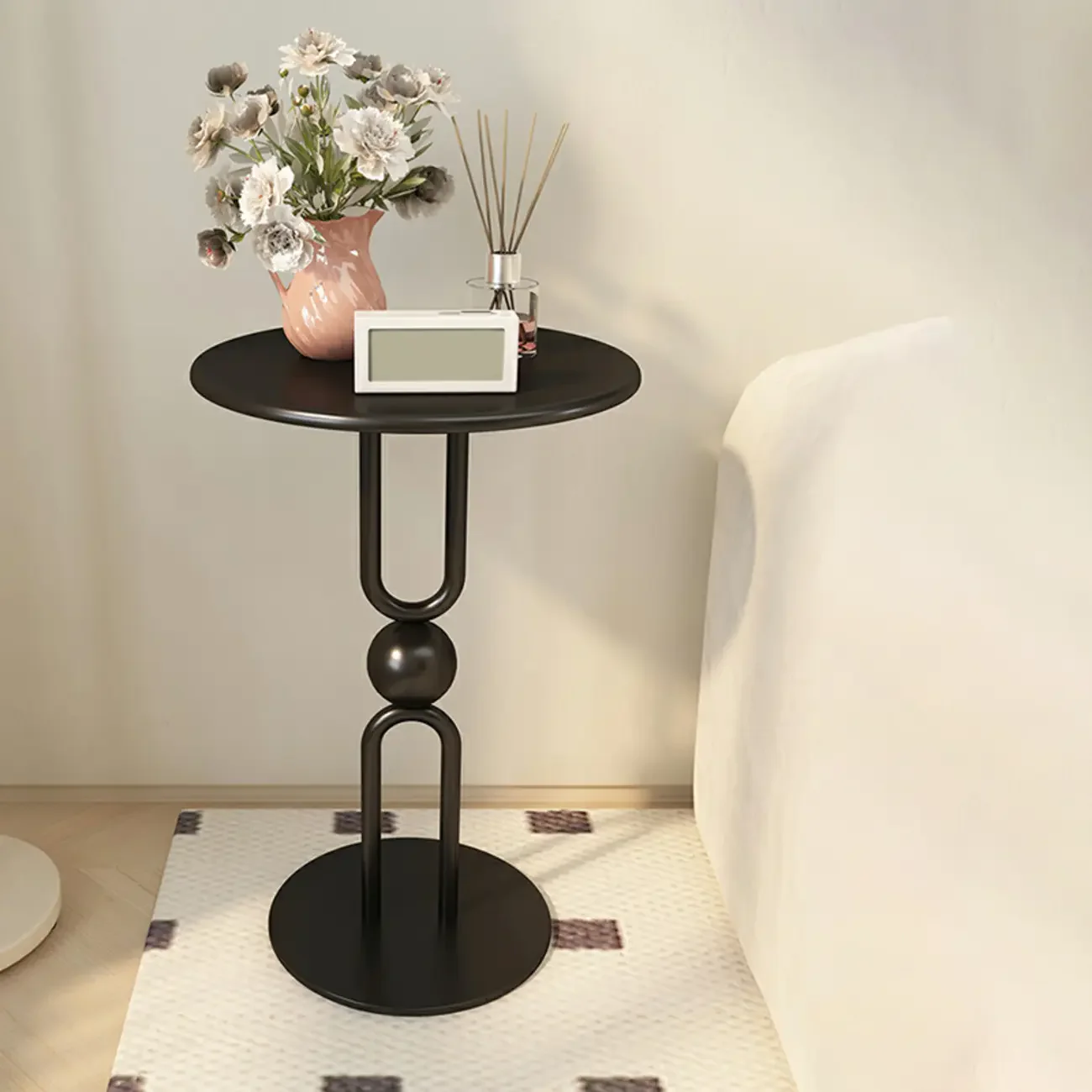 Living Room Glossy Black Metal Round Side Table
