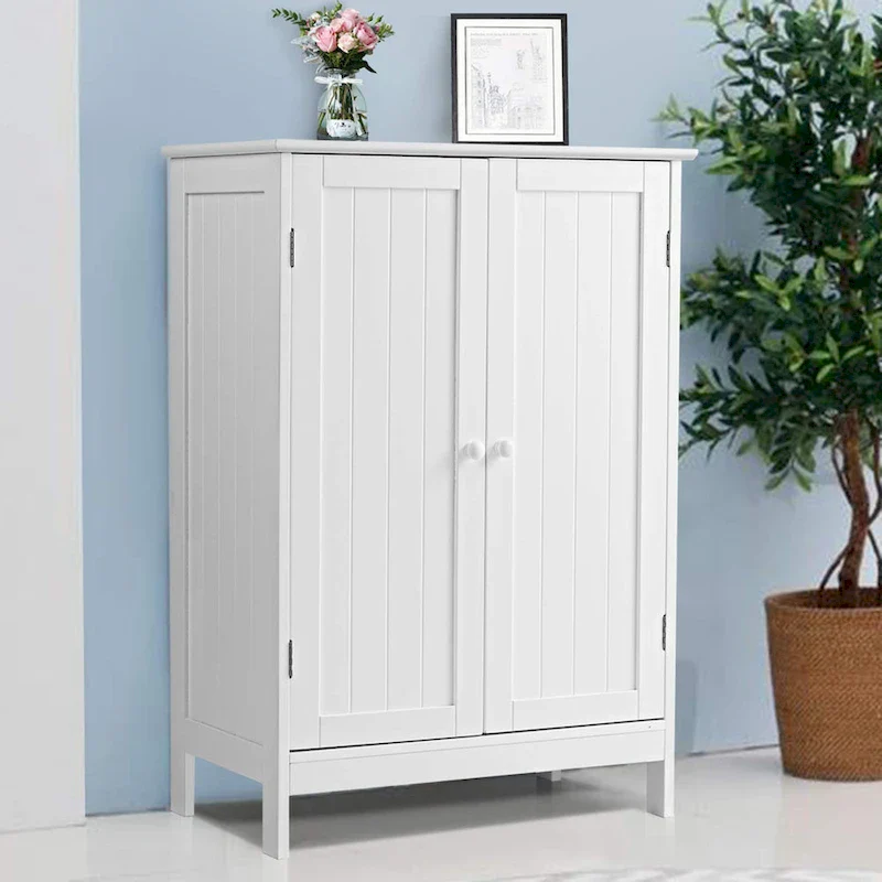 Bathroom Storage Cabinet with Double Doors Wooden Floor Shoe Cabinet