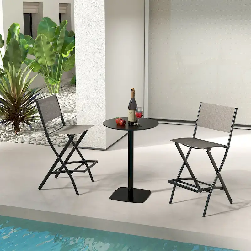 Folding Bar Stools Set of 2 Patio Sling Chairs w/ Backrest