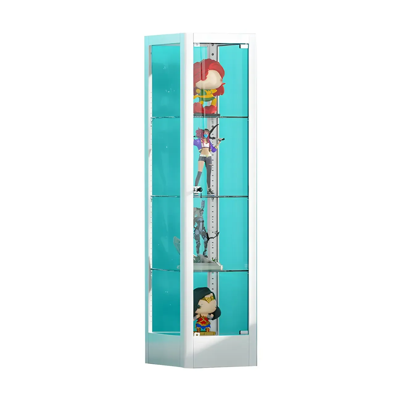 Adjustable Shelves White Glass Locking Curio Cabinet