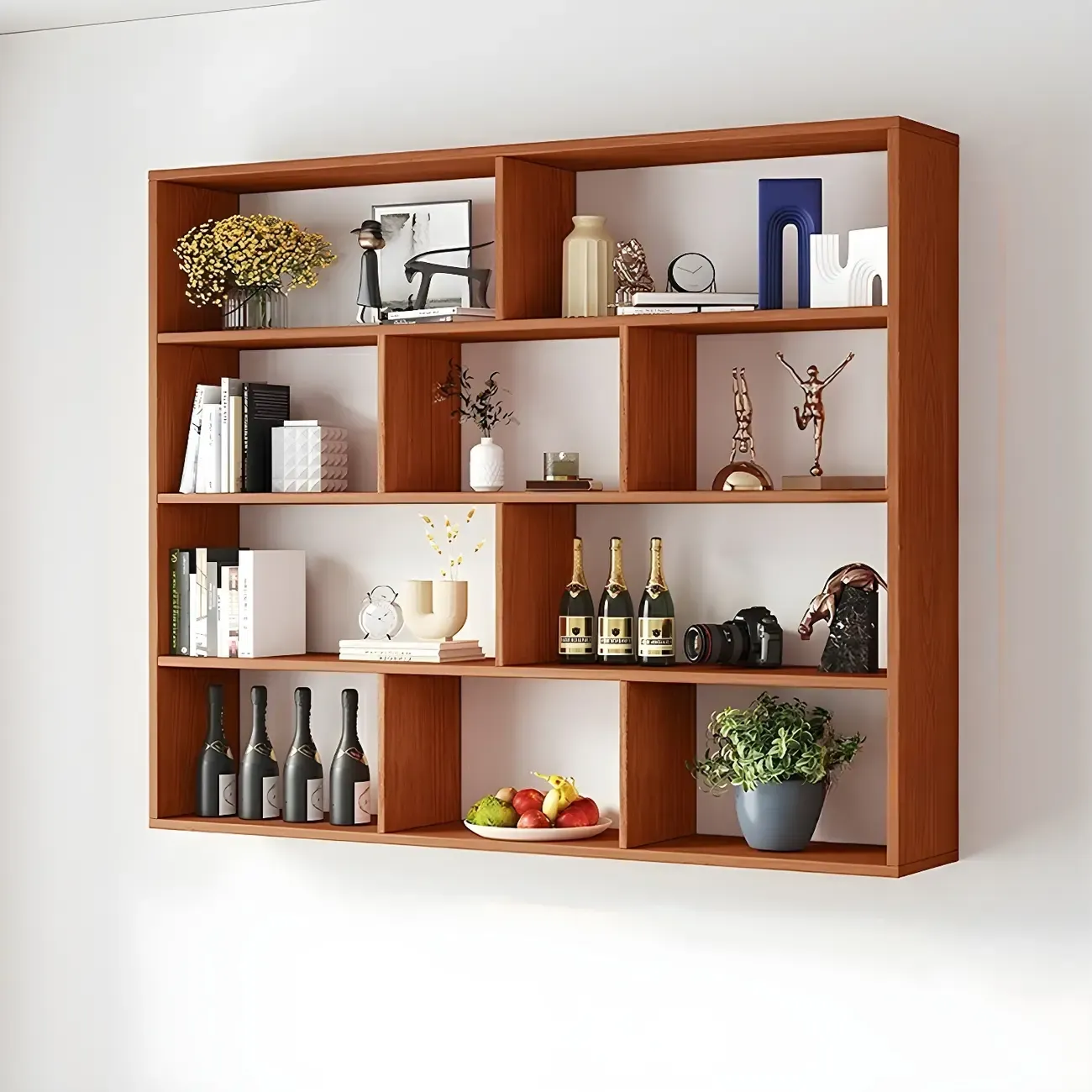 White Wall-Mounted Cube Wood Display Bookcase