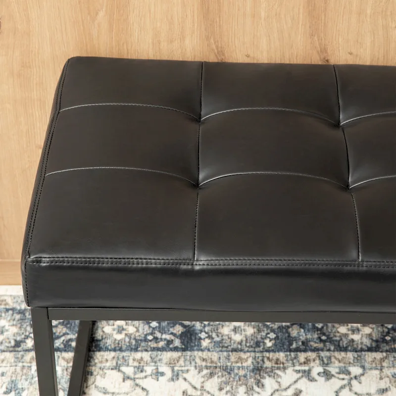 Glitzhome 45W Modern Black Tufted Upholstered Bench with Metal Frame Legs - 45W x 19H x 17.5D