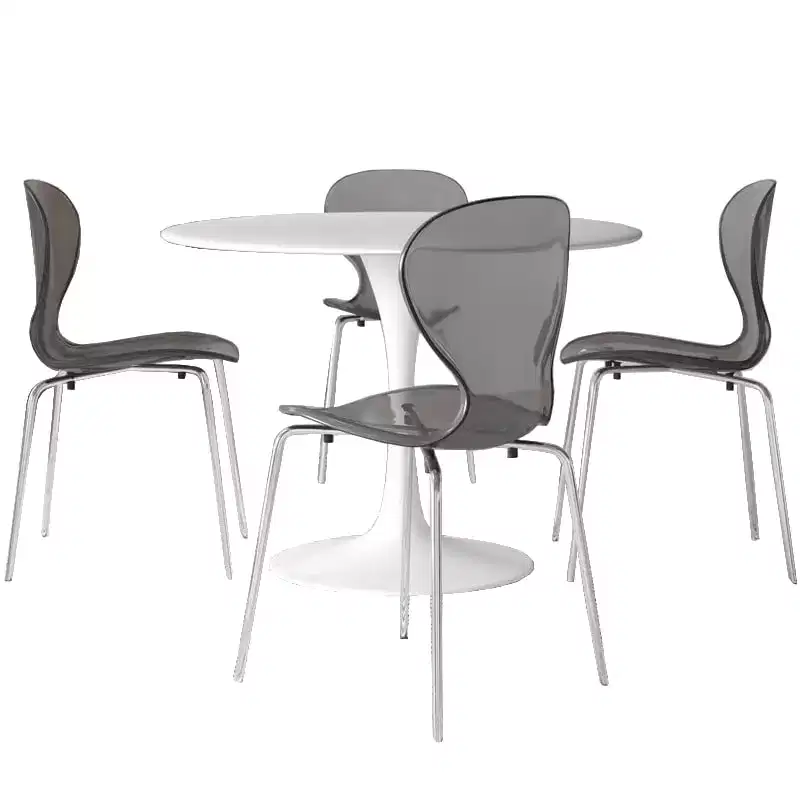 LeisureMod Bristol 5-Piece White Dining Room Set - Round Table and 4 Ergonomic Plastic Dining Chairs
