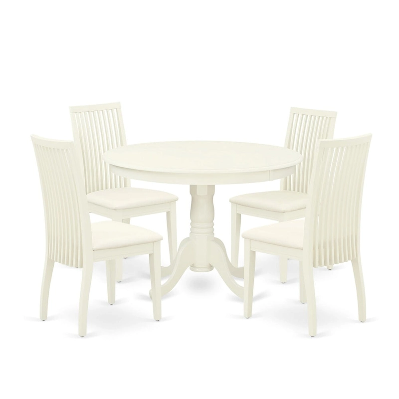 East West Furniture Dining Table Set- a Wooden Table and Linen Fabric Dining Room Chairs