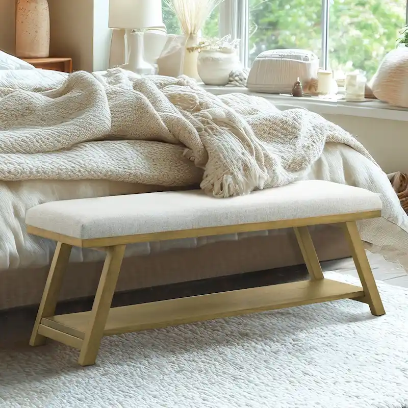 Solid Wood Shoe Bench with Cushion Entryway Shoe Bench