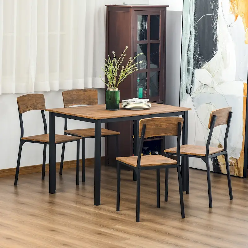 5 Piece Modern Industrial Dining Table and Chairs Set for Small Space, kitchen, Dining room