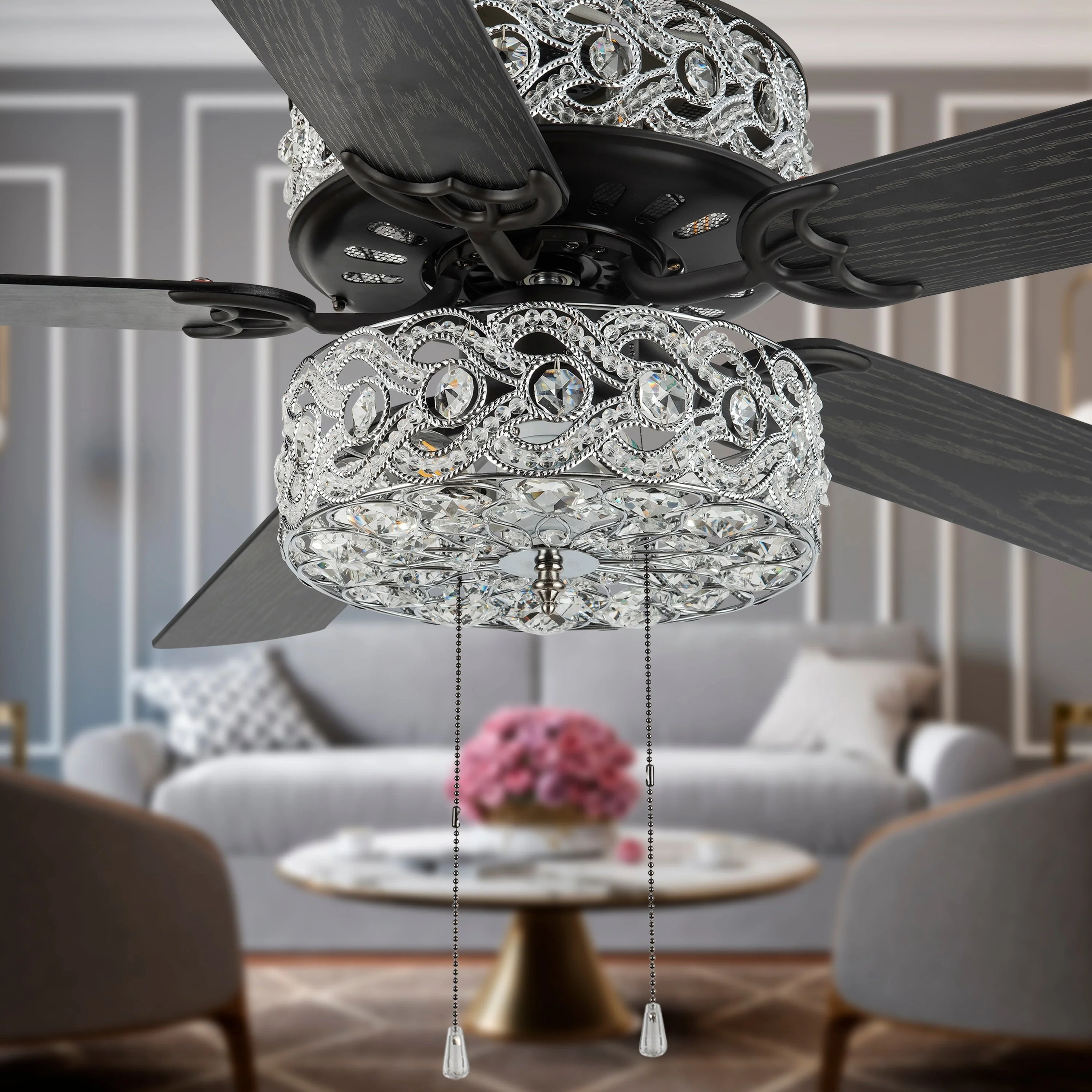 River of Goods Olivia Oil Rubbed Bronze Finish/ Crystal 52-inch LED Ceiling Fan - 52L x 52W x 18.25H - 52L x 52W x 18.25H