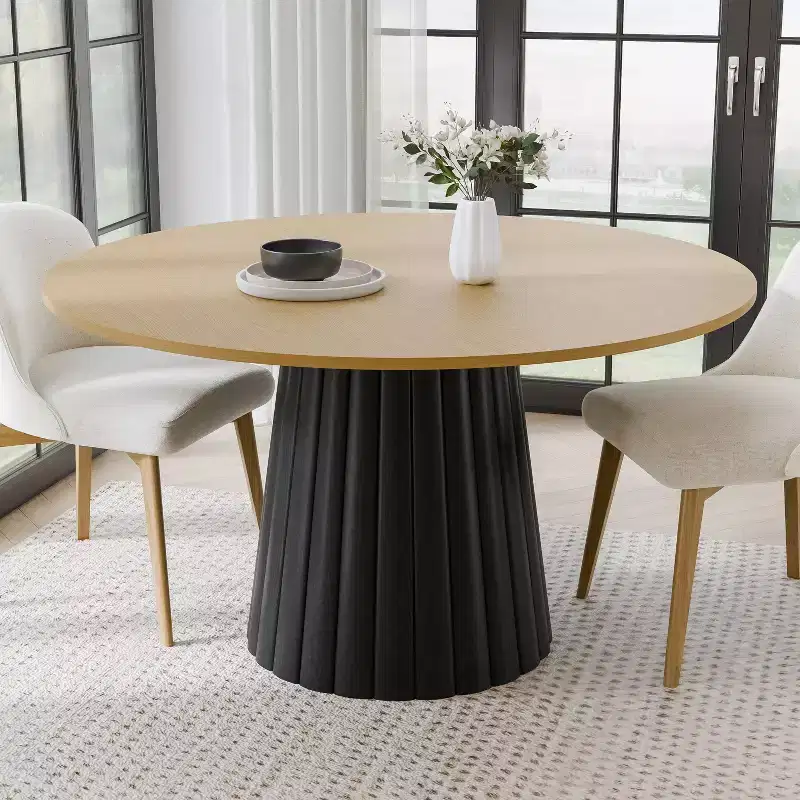 PexFix 52 Solid Wood Round Dining Table Kitchen Table for 4-6 with Tabletop & Textured Tapered Base for Living/Dining Room Coffee Office Natural