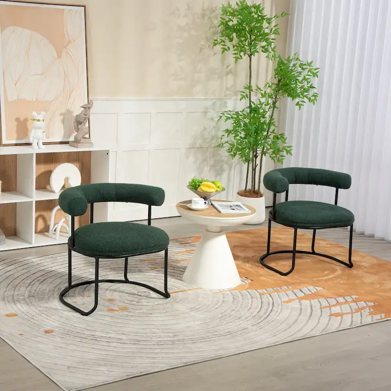 Mid-Century Modern Boucle Dining Chairs Set of 2