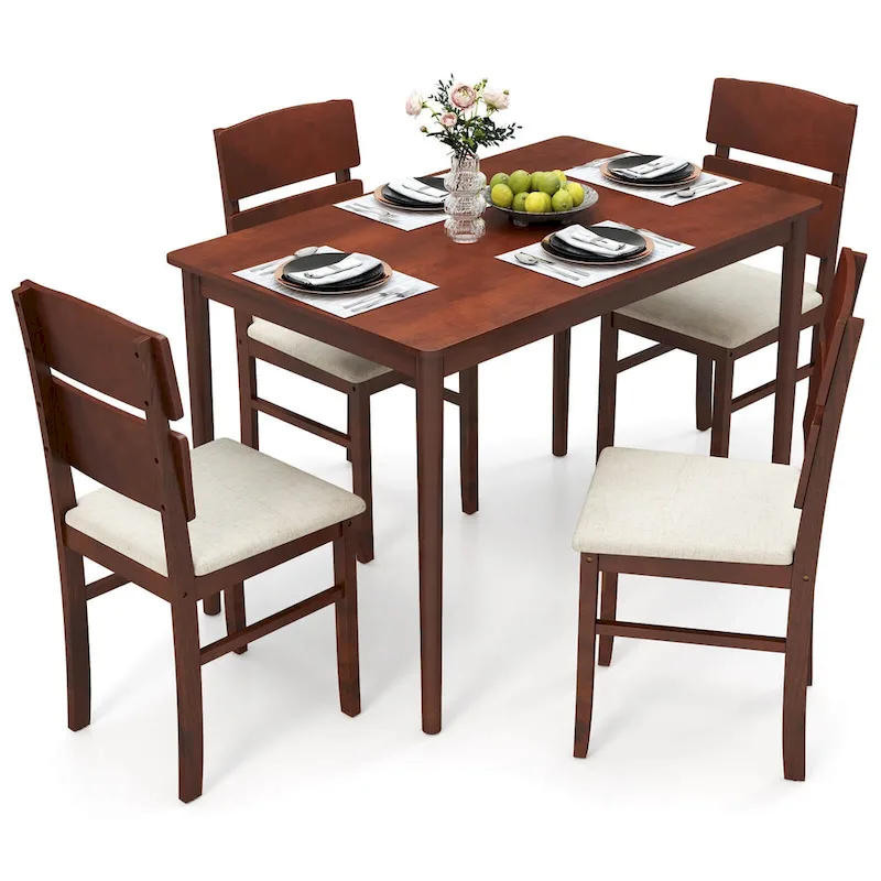 Costway 5 PCS Dining Table Set for 4 Farmhouse Wooden Table & 4
