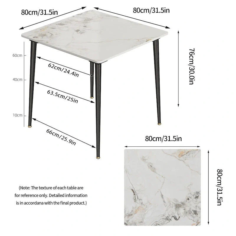 Modern Sintered Stone Marble Effect Table Top Kitchen Dining Table Square 4-Seat