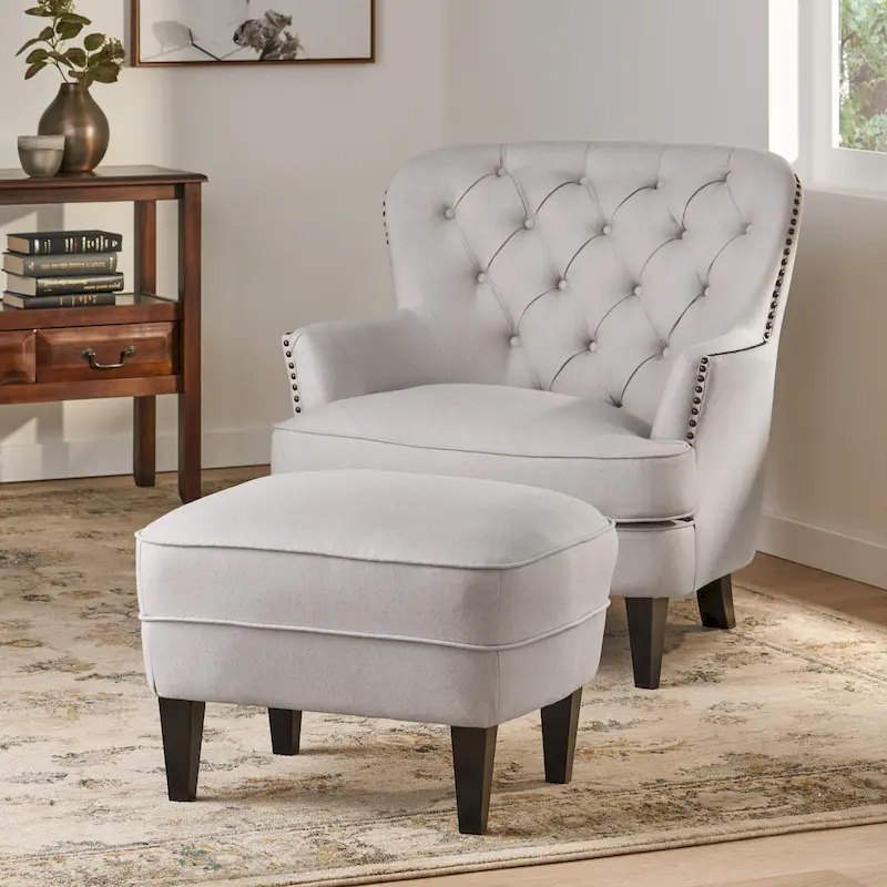 Tafton Tufted Club Chair with Ottoman by Christopher Knight Home