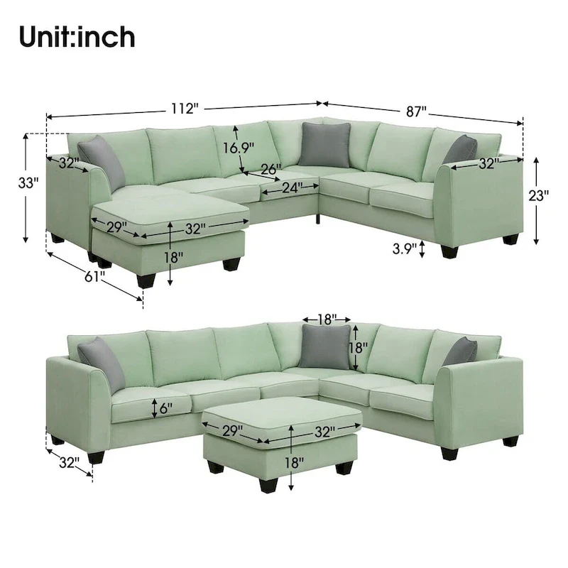 Merax 112*87 Sectional Sofa Couches Living Room Sets 7 Seats Modular Sectional Sofa