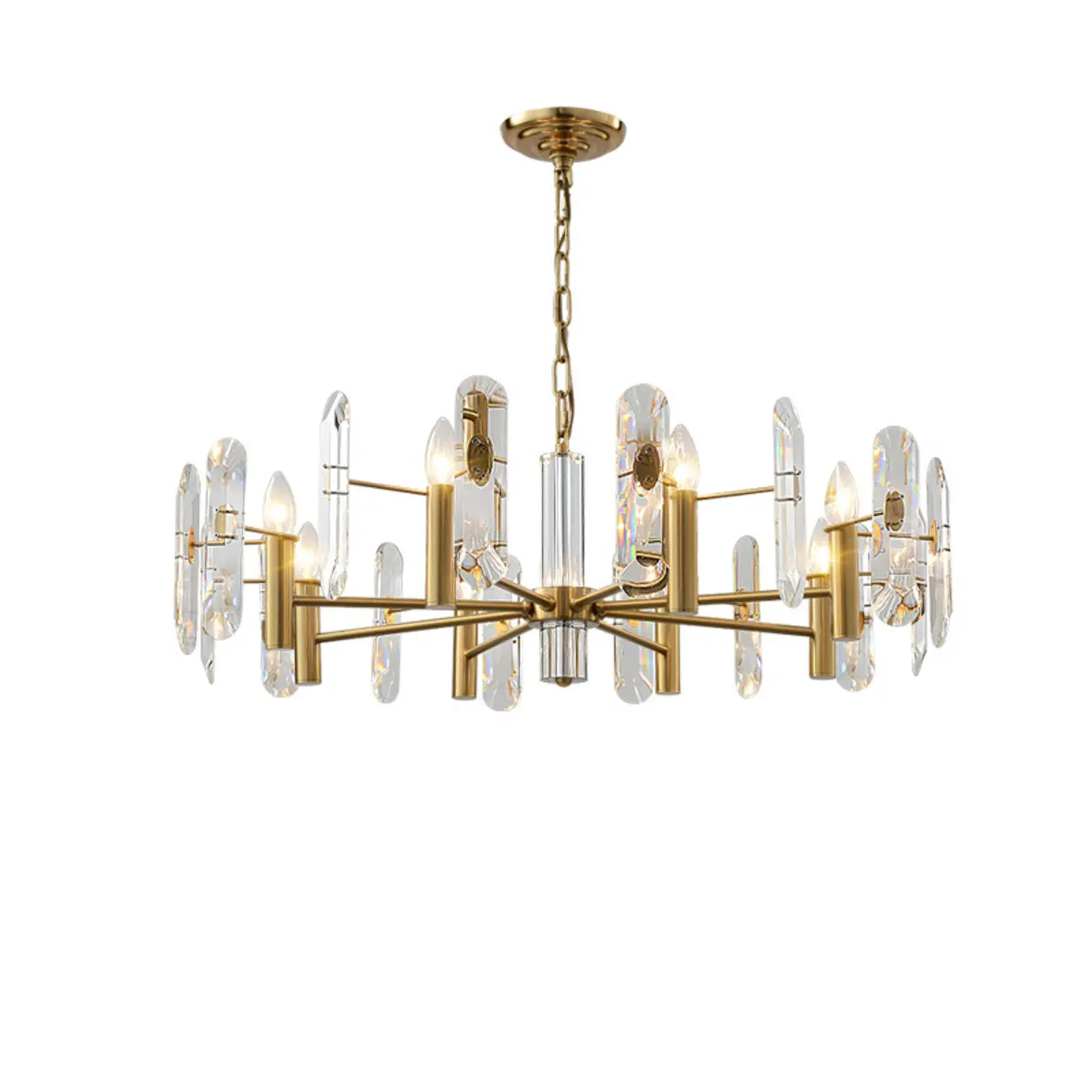 Geometric Gold Metal Clear Crystal Sputnik Chandelier