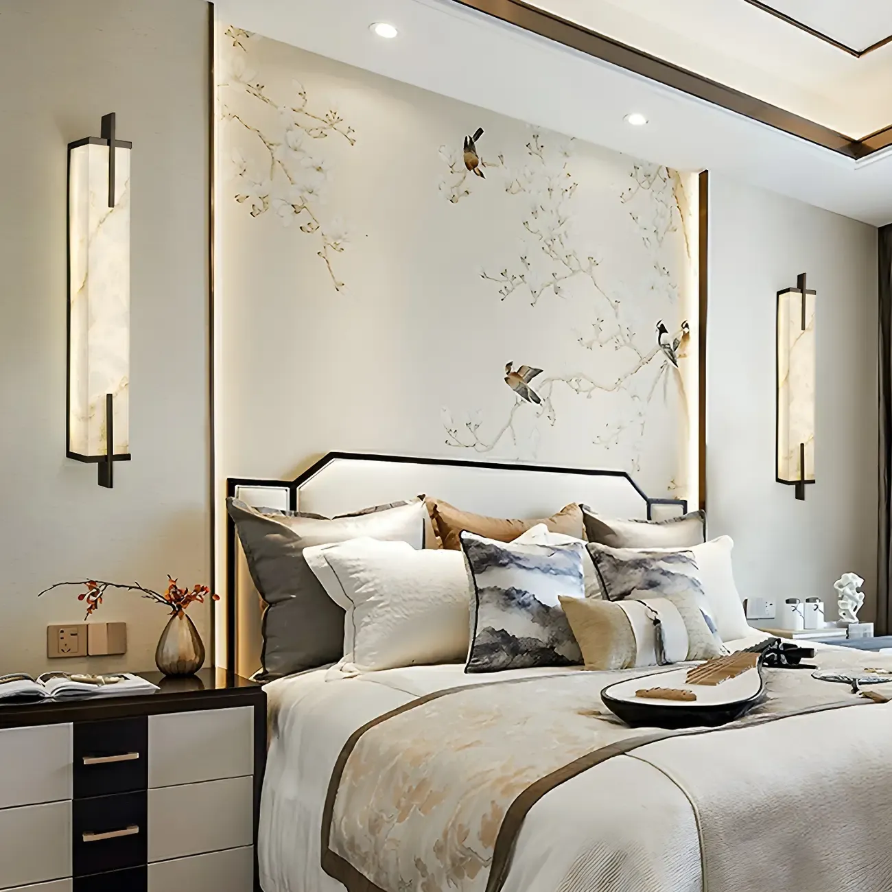 Modern Rectangle Stone Shade Metal LED Wall Sconce