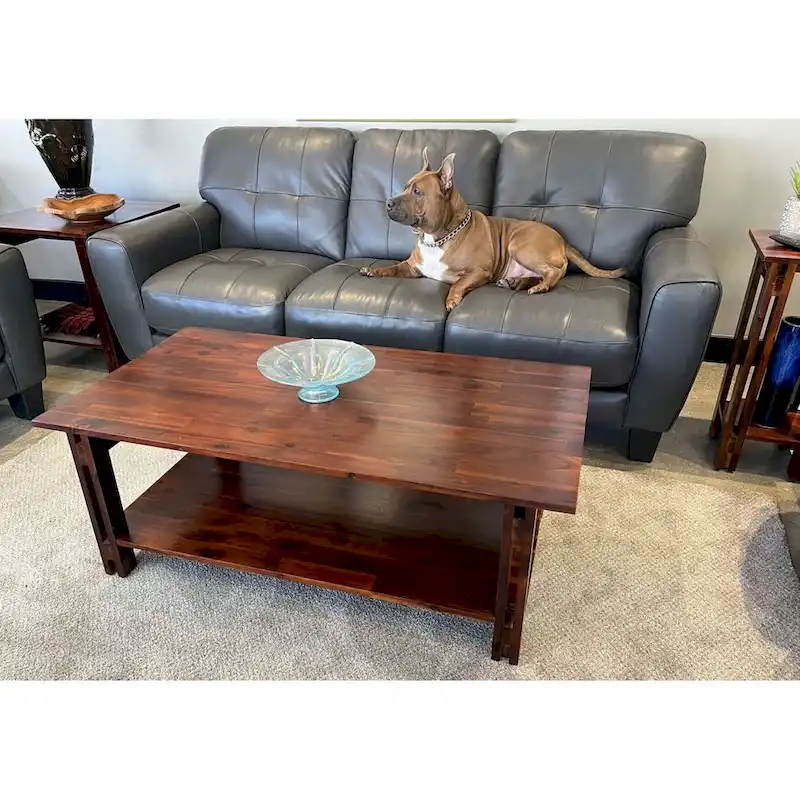Acacia Wood Architectural Coffee Table with Shelf