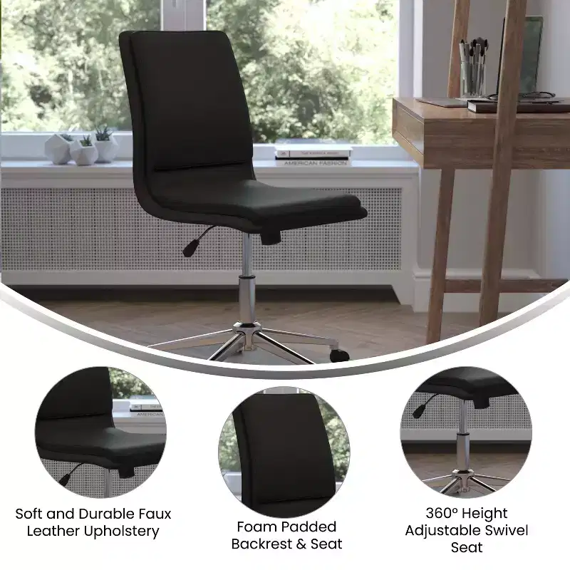 Emma and Oliver Modern Faux Leather Upholstered Mid-Back Home Office Chair with 5 Star Base and Pneumatic Seat Height Adjustment