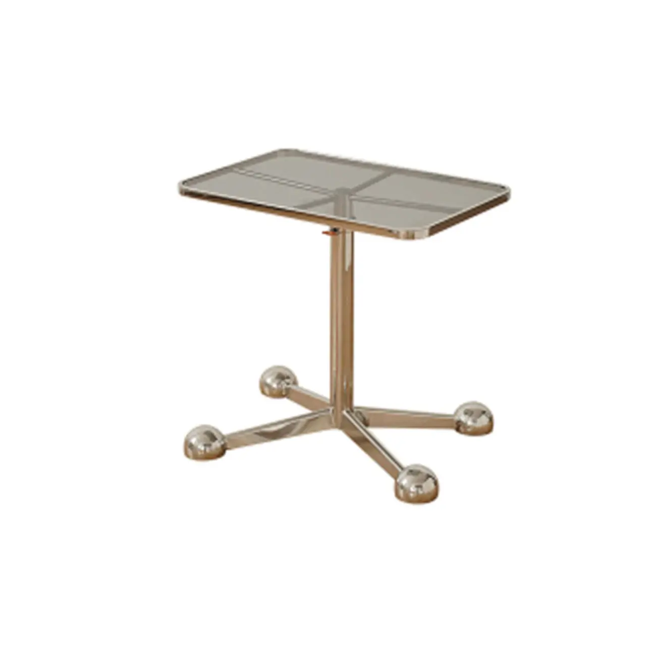 Adjustable Glass Side Table with Wheels and Metal Legs