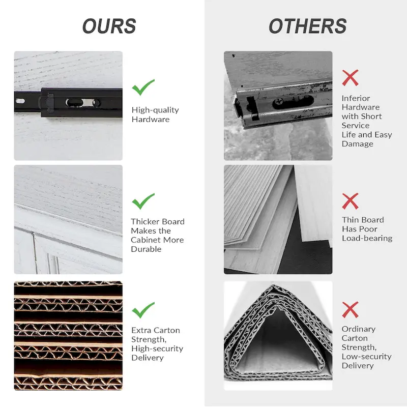 Farmhouse 30Tall Distressed 3-Drawer Nightstand With Solid Wood Legs and Adjustable Feet