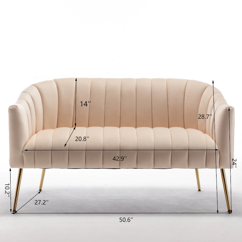 SEYNAR Modern Glam Comfy 50 Metal Legs Curved Sofa 2 Seaters Loveseat with Tufted Back