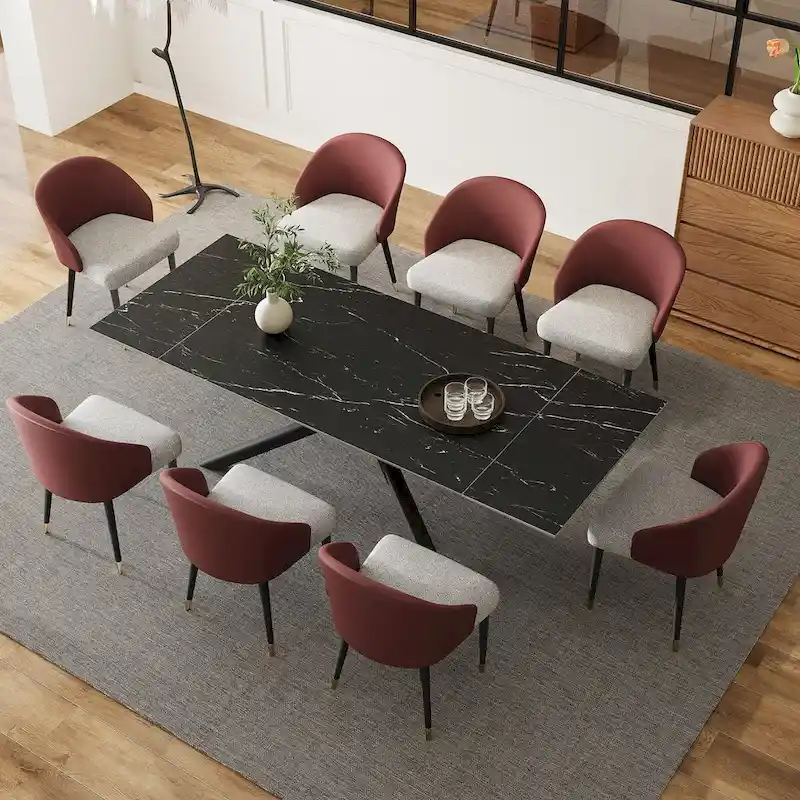 9 - Piece Extendable Rectangular Sintered Stone Cross Legs Dining Set With 8 Chairs For Home or Villa