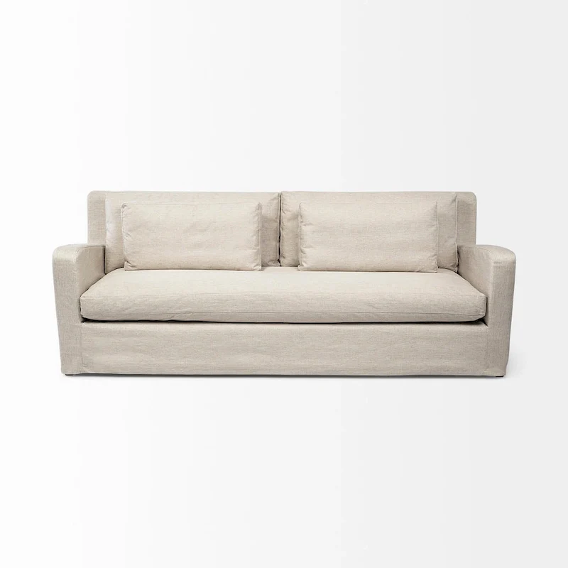 Denly Beige Fabric Slipcover w/ Double Stacked Back Cushions Sofa - 92.5W x 38.2D x 34.5H