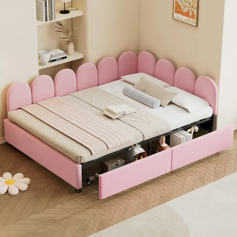 Full Size Upholstered Daybed with 2 Drawers