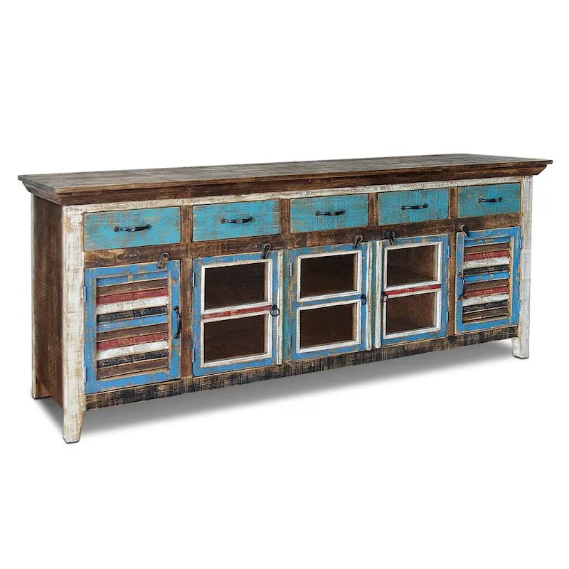82-Inch Solid Wood Shutter Sideboard, Farmhouse Storage Buffet Cabinet with Doors