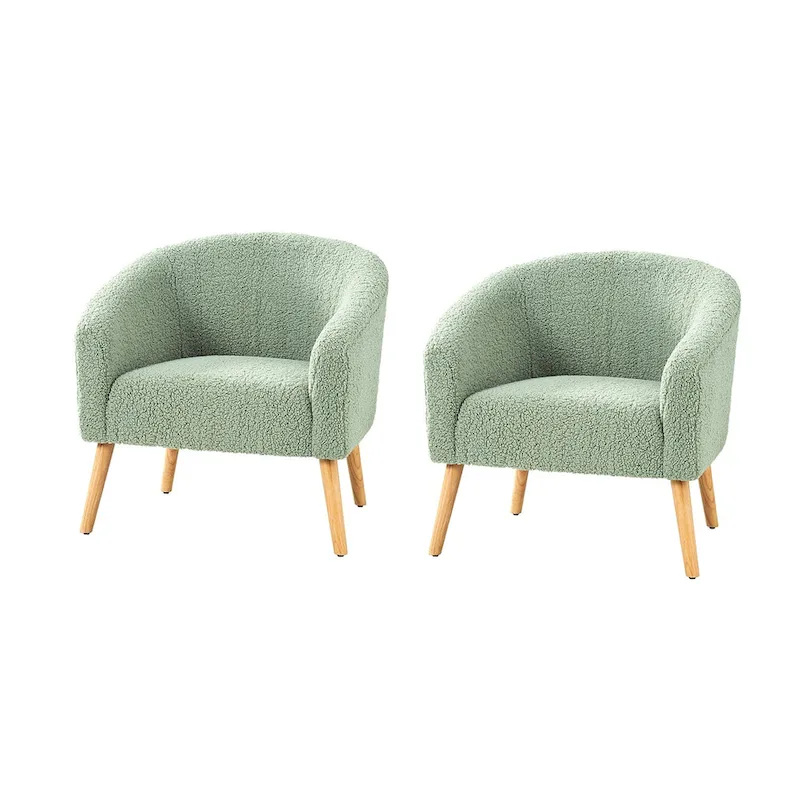 Sheila Modern 30 W Boucle Armchair with Solid Wood Legs Set of 2 by HULALA HOME