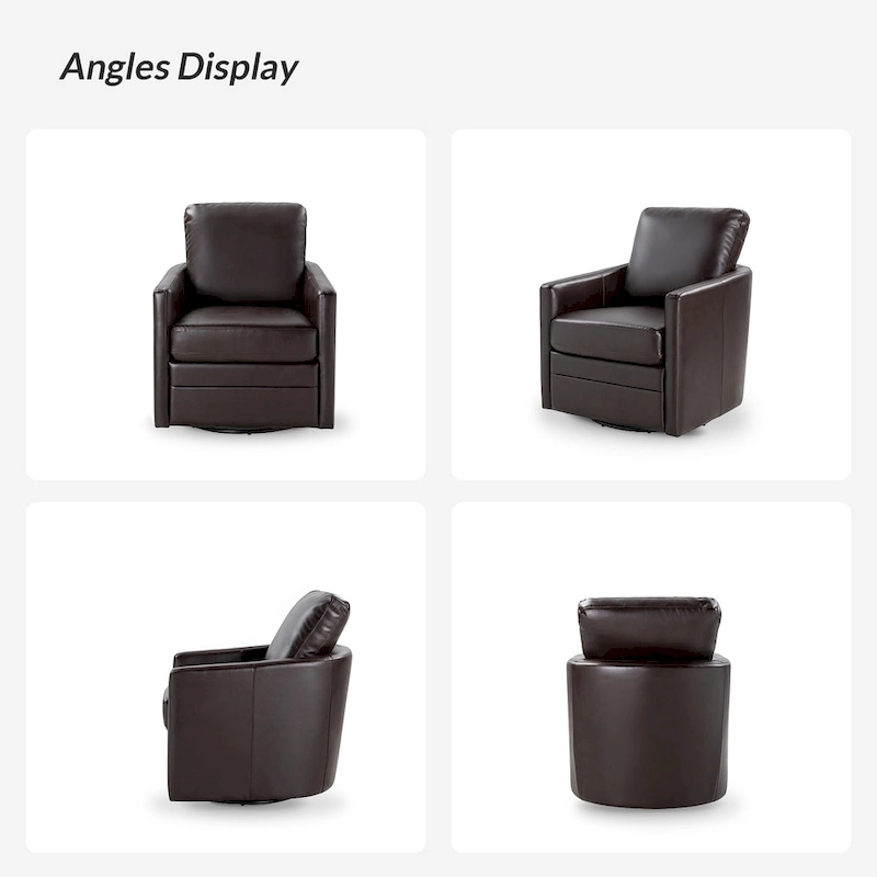 Terrance Transitional Swivel Faux Leather Barrel Accent Chair with Metal Base