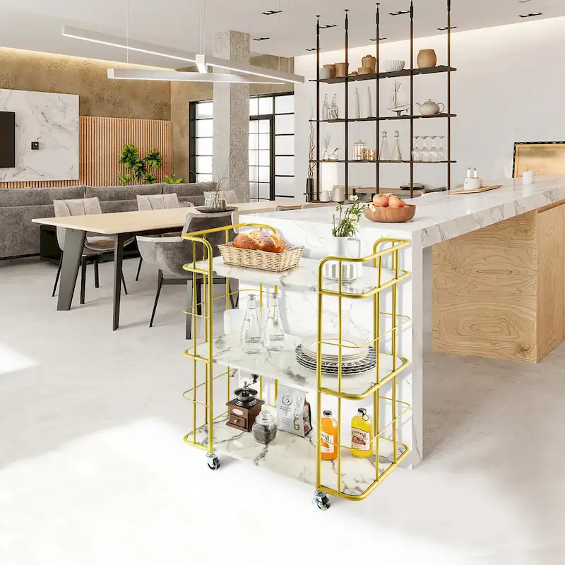 Home Island Service Cart 3 Tier Gold Bar Cart Home Island on Wheels