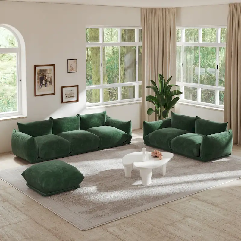 Chenille Fabric Modular Sectional Sofa Set with Ottoman