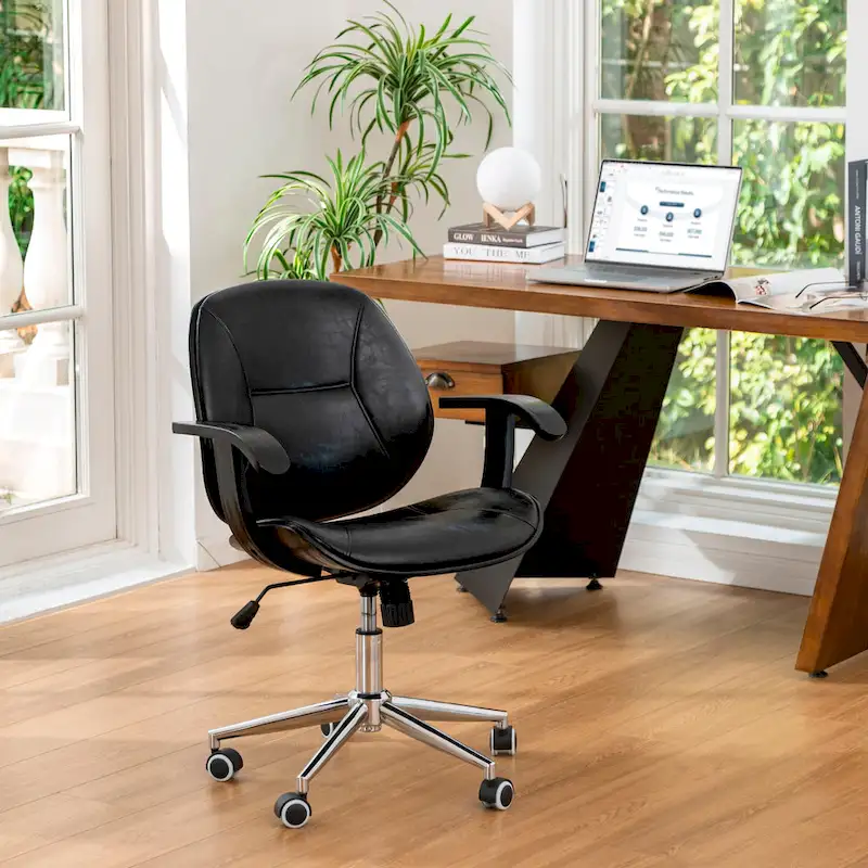 Glitzhome Leatherette Adjustable Swivel Desk Office Chair with Armrest Ergonomic Design
