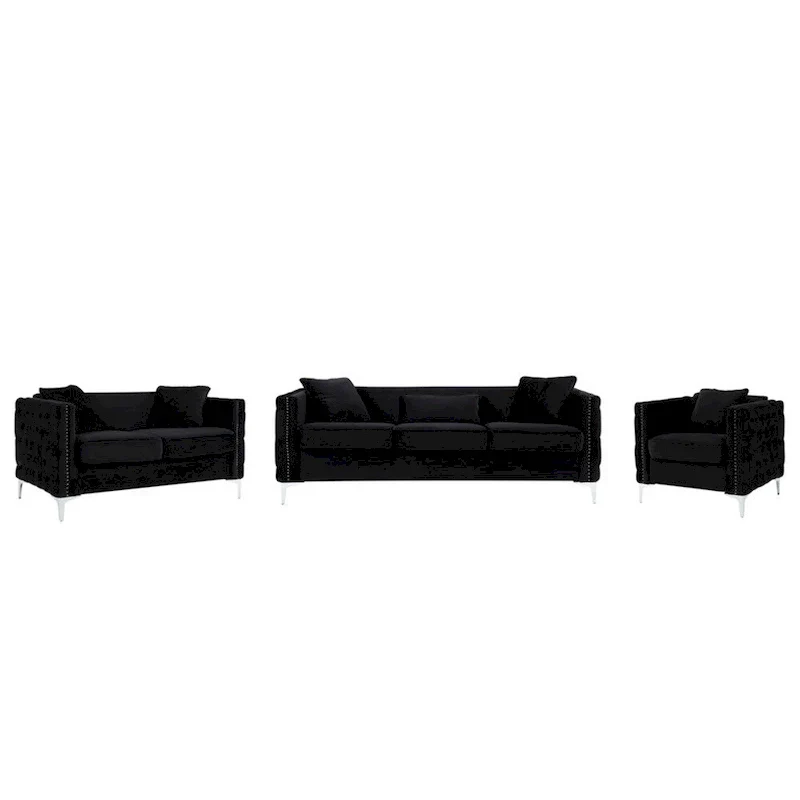 Velvet Living Room Set in Black