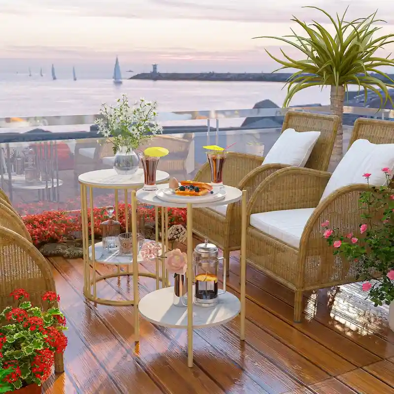 End Table 2-Tier Round Side Accent Table with Sintered Stone Tabletop - 15.7x15.7x21.3 inch