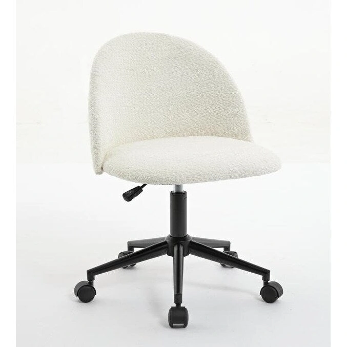 Boucle Office Chair Desk Chair, Mid-Back Adjustable Swivel Computer Chair with Black Legs, Upholstered Desk Chair with Wheels