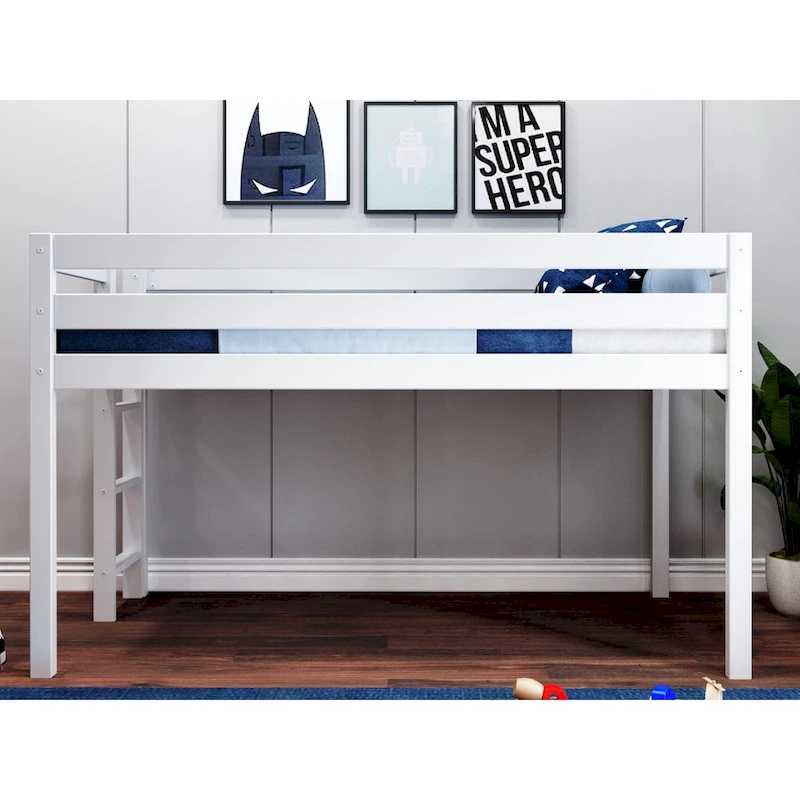 JACKPOT Contemporary Low Loft Twin Bed with End Ladder
