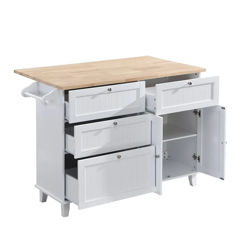 Topmax Farmhouse Kitchen Island Set With Drop Leaf And 2 Seatings
