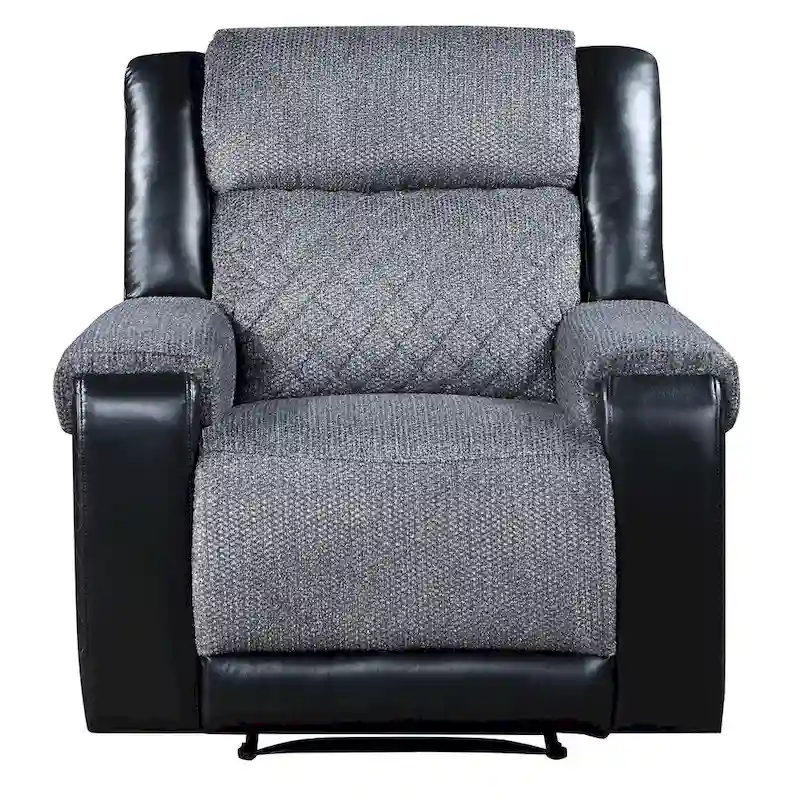 HomeRoots 39 Black And Gray Faux Leather And Fabric Manual Recliner