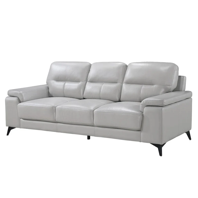 Mica 89 Inch Sofa, Light Gray Top Grain and Faux Leather, Black Metal Legs