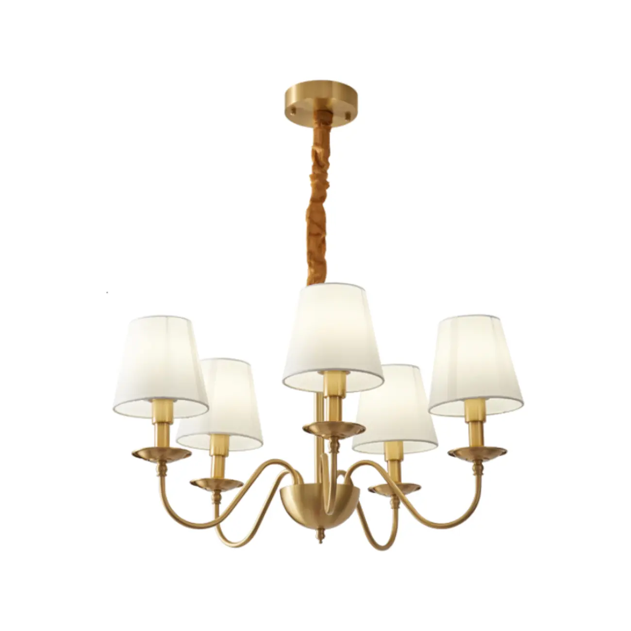 Elegant White Fabric Shade Classic Gold Chandelier
