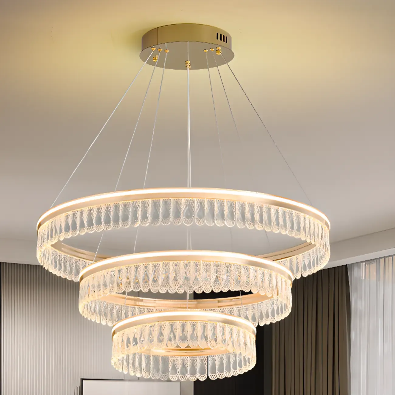 Dimmable Circle Gold Crystal Modern LED Chandeliers