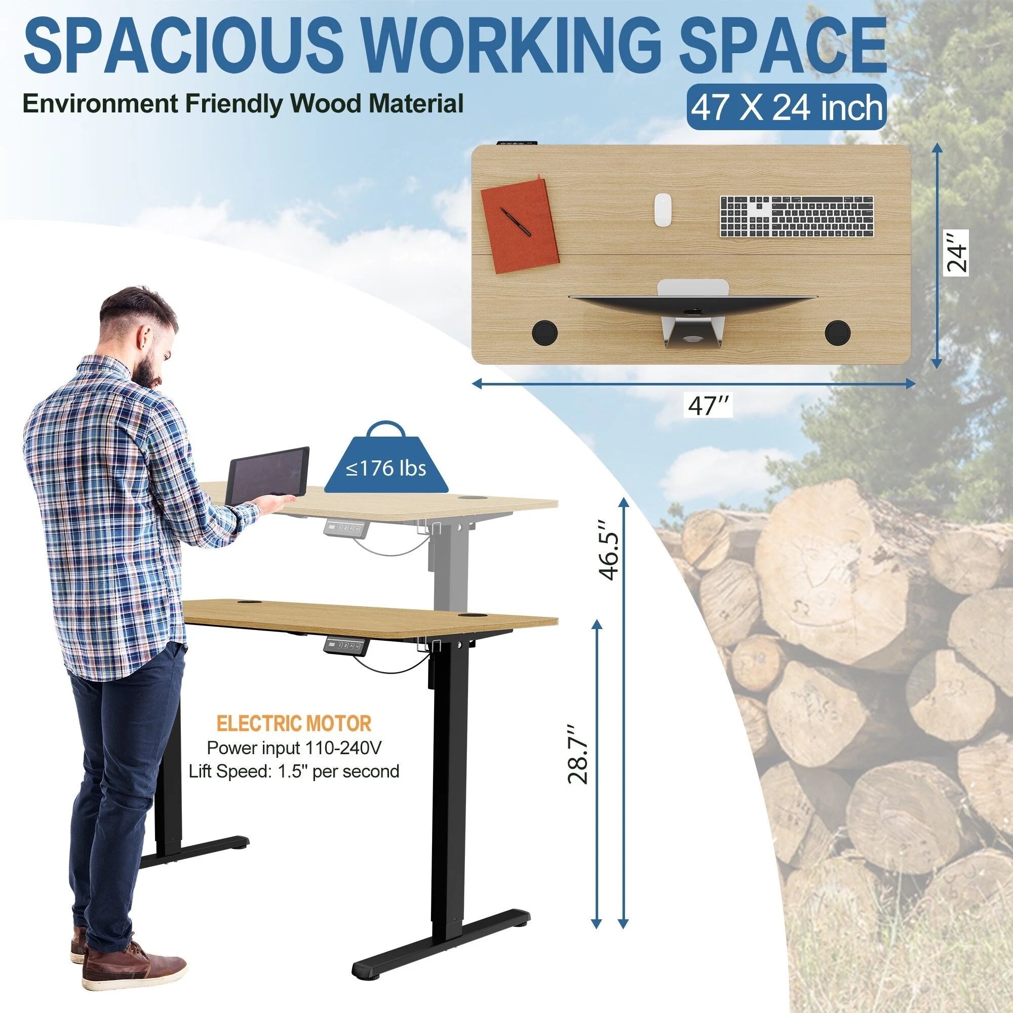 Futzca Height Adjustable Electric Standing Desk Sit Stand Computer Stand up Desk with Splice Board